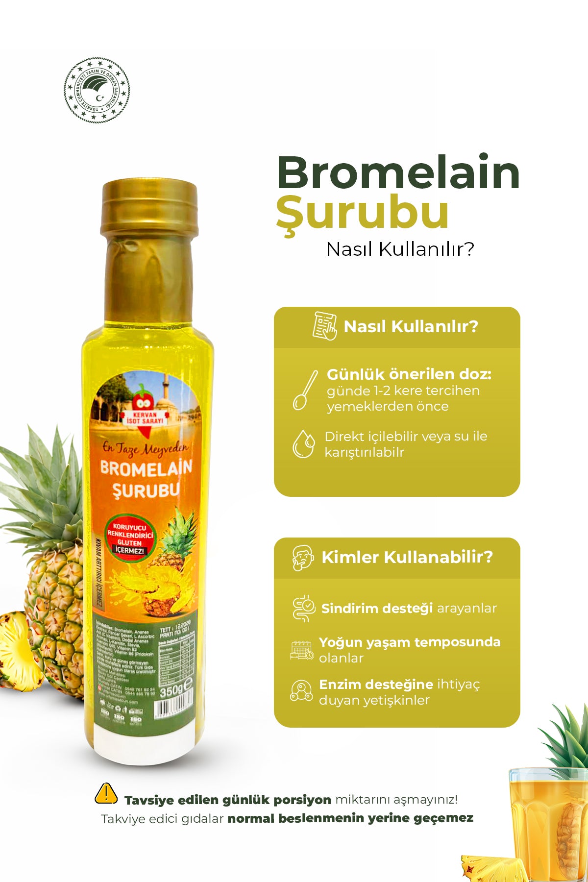 Bromelain ananas İçeren Detox şurubu katkısız doğal