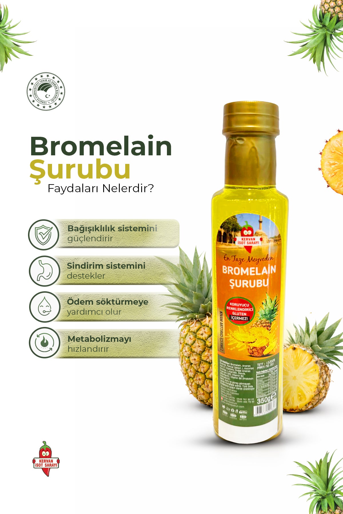 Bromelain ananas İçeren Detox şurubu katkısız doğal